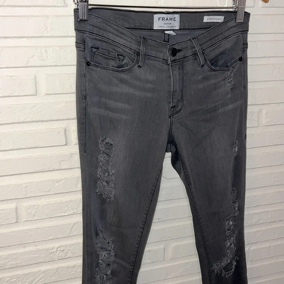 Frame Denim Grey Shred Le Skinny De Jeanne Distressed Jeans, Women’s Size 27 - Picture 2 of 9